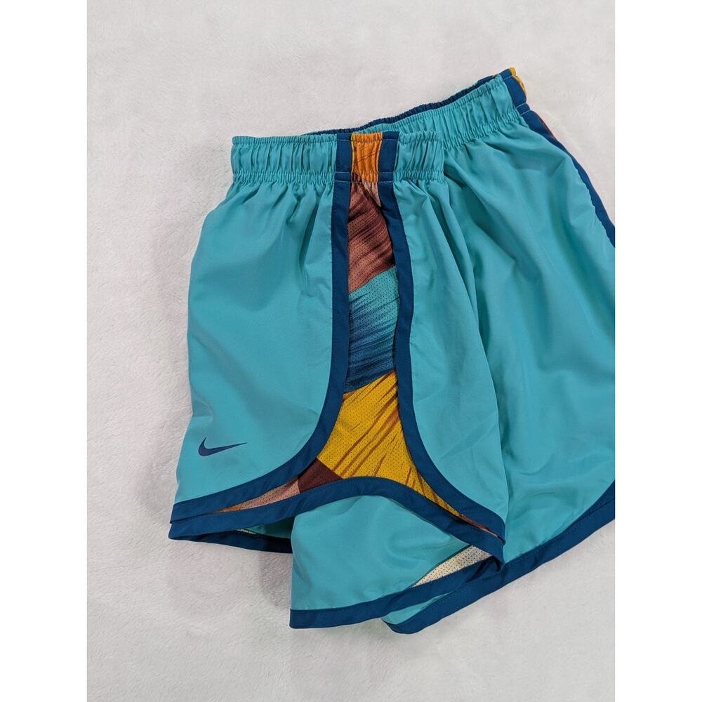 Nike Women's Tempo Dri-FIT Running Shorts Medium M Geo Print Teal Blue - Picture 12 of 12